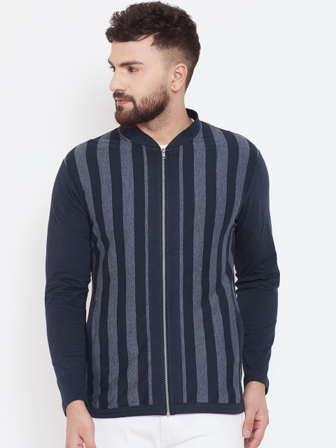 

Hypernation Men Blue & Grey Striped Lightweight Tailored Jacket