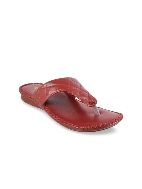 

Metro Women Maroon Solid Leather T-Strap Flats