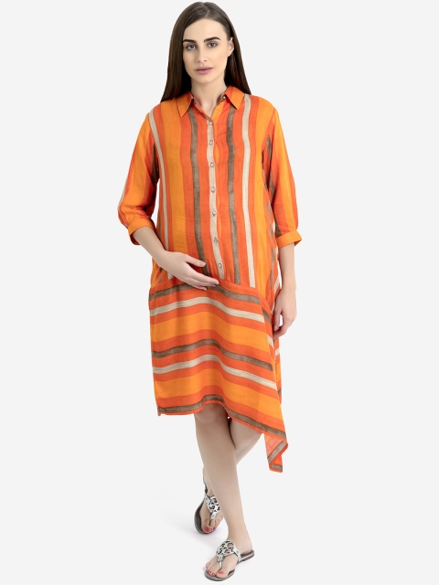

Blush 9 Maternity Women Orange Shirt Dress