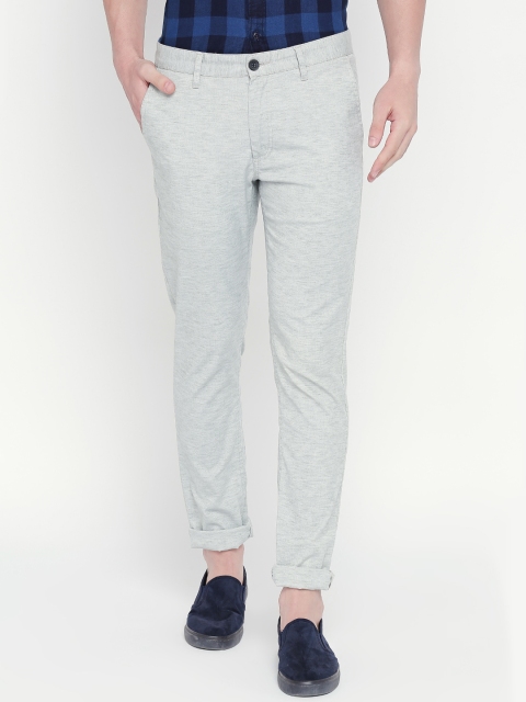 

BYFORD by Pantaloons Men Blue & Grey Skinny Fit Solid Regular Trousers