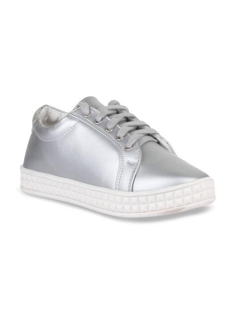 

Bruno Manetti Women Gunmetal-Toned Solid Sneakers, Metallic