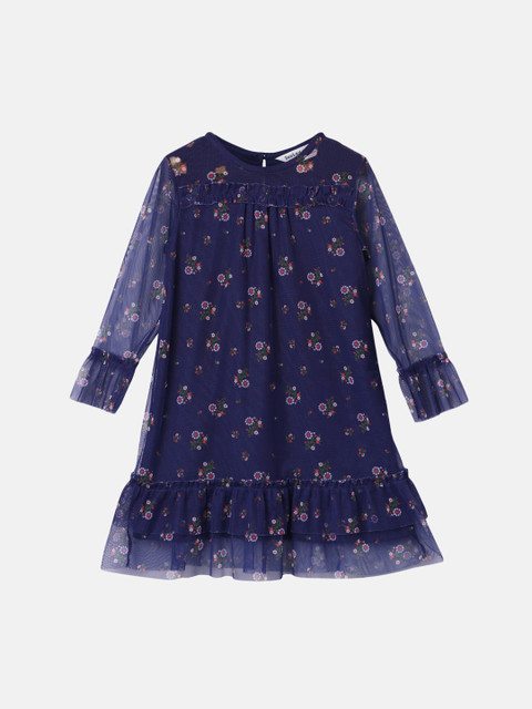 

Beebay Girls Navy Blue Printed Knitted Drop-Waist Dress