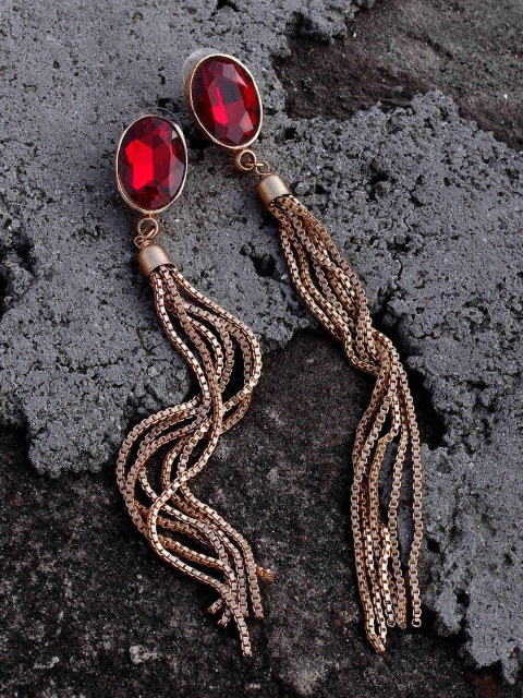 

Bellofox Women Gold-Plated Red Oval Drop Earrings