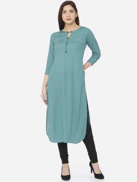 

RAISIN Women Teal Green Solid Straight Kurta