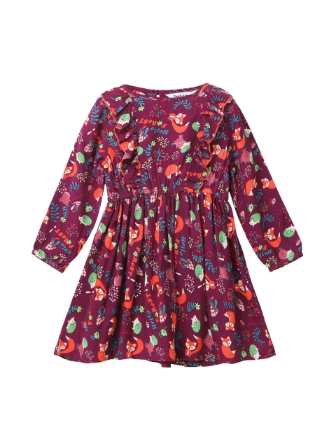 

Beebay Girls Maroon Printed Fit and Flare Dress