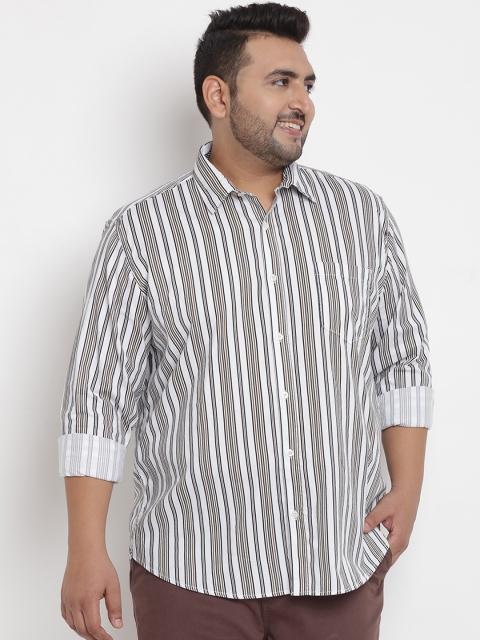 

John Pride Plus Size Men White Regular Fit Striped Casual Shirt