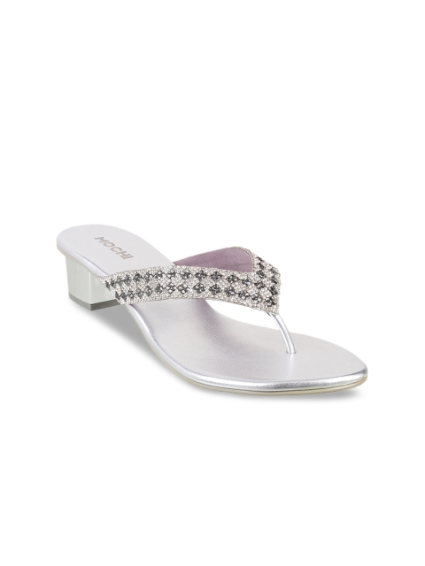 Mochi Women Silver-Toned Solid Sandals