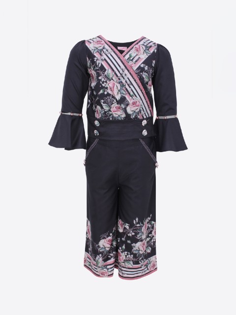 

CUTECUMBER Girls Black Printed Top with Trousers