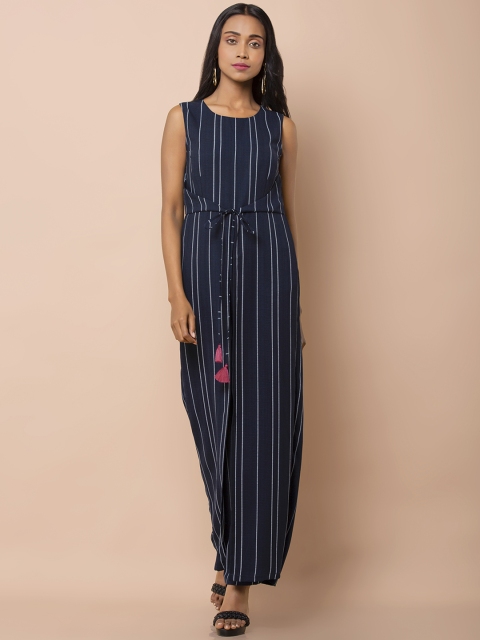 

INDYA Wome Blue Striped Jumpsuit