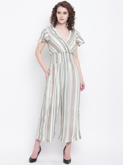 

Mayra Women Grey & White Striped Basic Jumpsuit