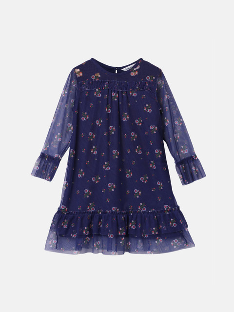

Beebay Girls Navy Blue & White Floral Printed A-Line Dress