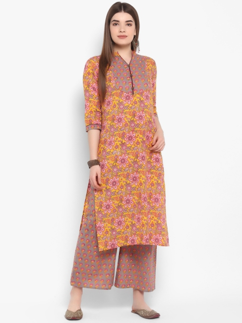 

ETHNIC STREET Women Yellow & Grey Printed Kurti with Palazzos
