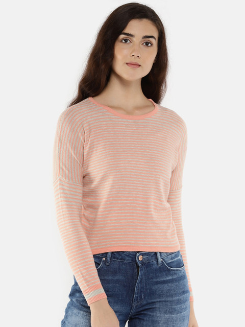 

Manola Women Orange & Grey Striped Pullover Sweater
