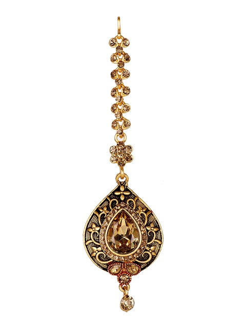 

ANIKAS CREATION Women Gold-Plated & Black Stone-Studded Maang Tikka