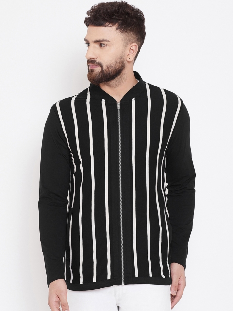 

Hypernation Men Black & Off-White Striped Lightweight Jacket