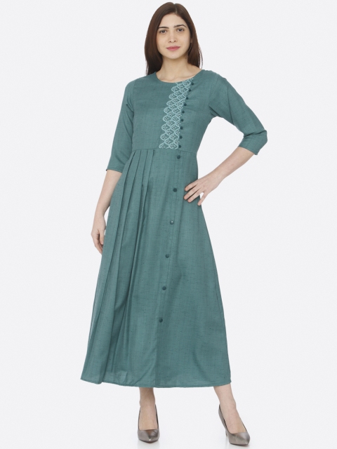 

RAISIN Women Teal Green Solid Fit and Flare Dress