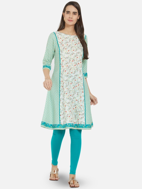 

Fusion Beats Women Off-White & Yellow Printed A-Line Kurta
