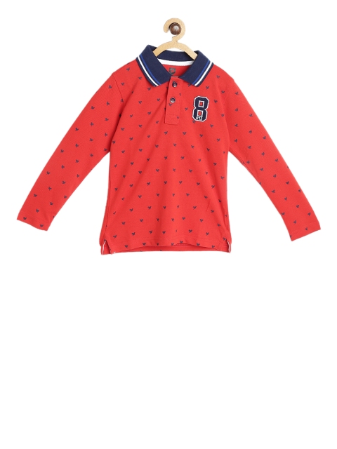 

612 league Boys Red Printed Polo Collar T-shirt