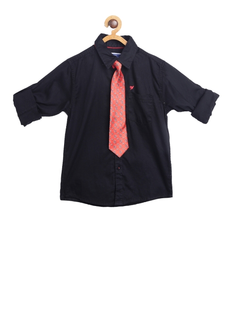 

612 league Boys Black Regular Fit Solid Casual Shirt