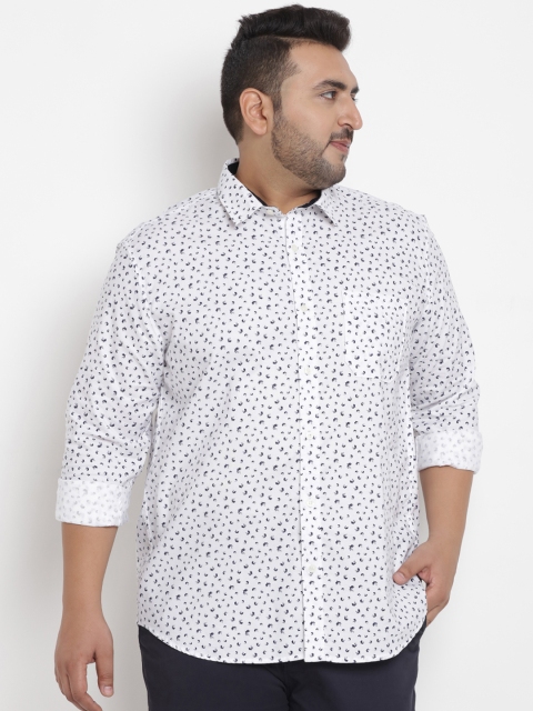 

John Pride Plus Size Men White Comfort Regular Fit Printed Casual Shirt