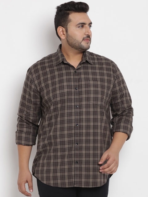 

John Pride Plus Size Men Khaki Comfort Regular Fit Checked Casual Shirt