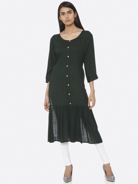 

RAISIN Women Green Solid Straight Kurta