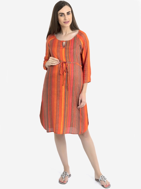 

Blush 9 Maternity Women Orange Striped Maternity A-Line Dress