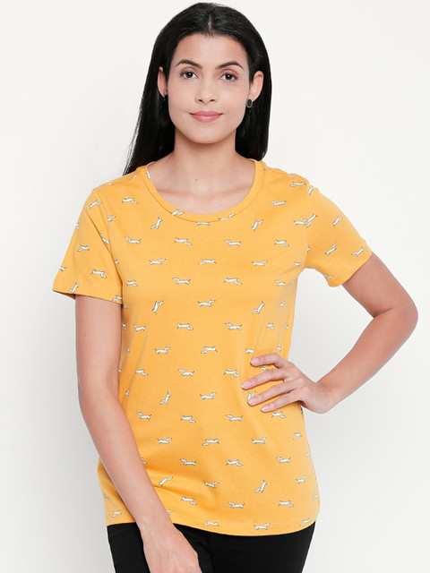 

Honey by Pantaloons Women Mustard Yellow Printed Round Neck T-shirt