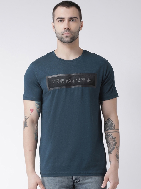 Rex Straut Jeans Men Blue Printed Round Neck T-shirt