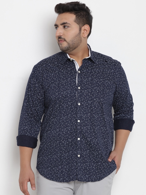 

John Pride Plus Size Men Navy Blue Comfort Regular Fit Printed Casual Shirt