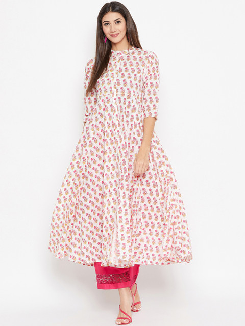 

rangeelo rajasthan Women White & Pink Printed A-Line Kurta
