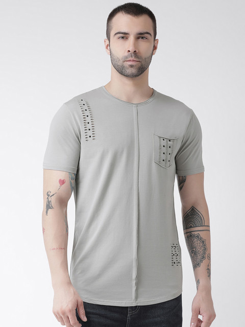 

Rex Straut Jeans Men Grey Solid Round Neck T-shirt