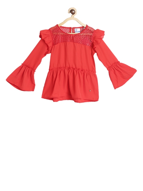

612 league Girls Red Solid Cinched Waist Top