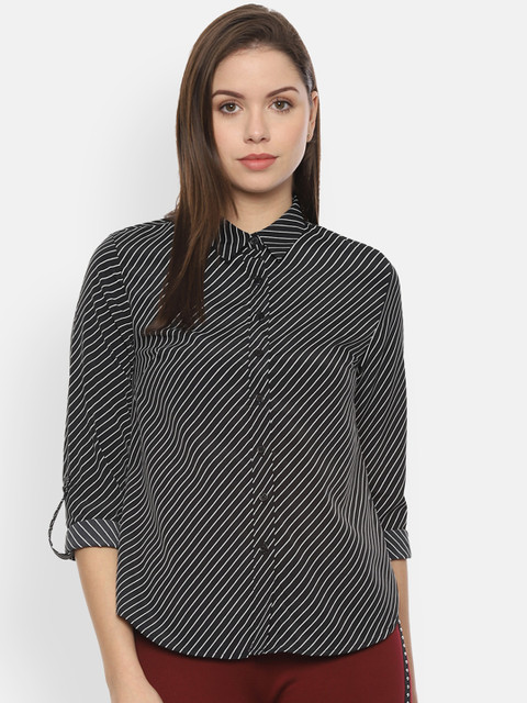 

Van Heusen Woman Women Black & White Regular Fit Striped Casual Shirt