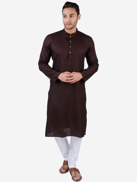 

RAJUBHAI HARGOVINDAS Men Brown & White Self Design Kurta with Churidar