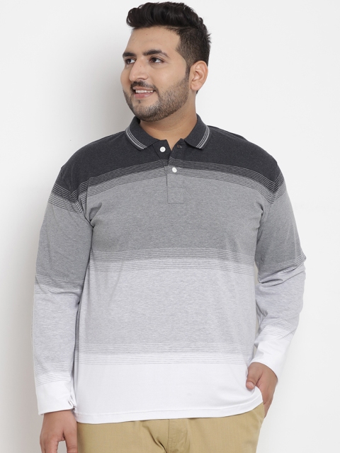 

John Pride Plus Size Men Grey Colourblocked Stretchable Polo Collar T-shirt