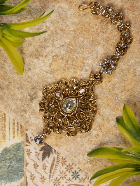 

ANIKAS CREATION Women Gold-Plated Stone-Studded Maang Tikka