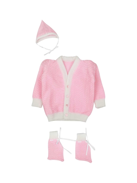 

MeeMee Unisex Pink & White Solid Sweater