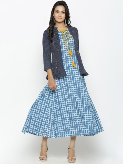 

YASH GALLERY Women Blue Checked A-Line Kurta