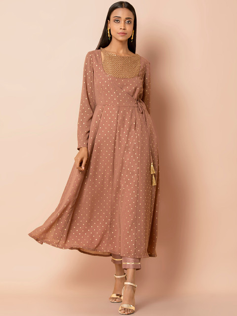

INDYA Women Mauve Printed Anarkali Kurta