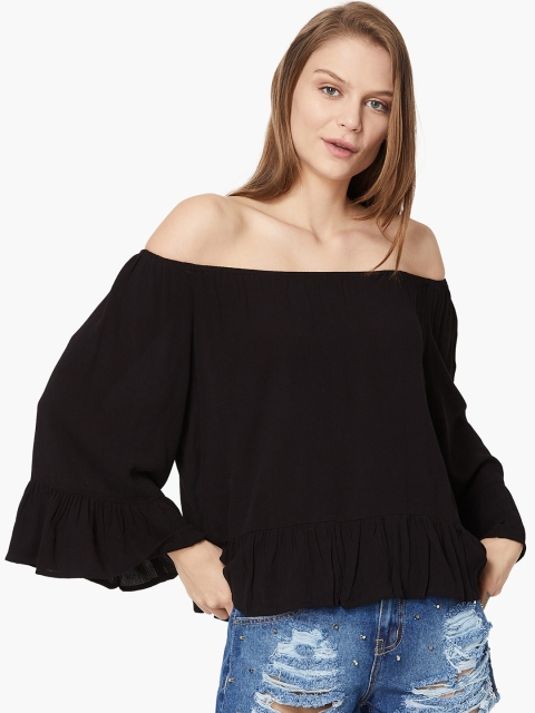 

Ginger by Lifestyle Women Black Solid Bardot Top