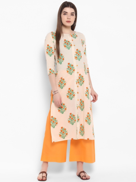

ETHNIC STREET Women Off-White & Orange Printed Kurta with Palazzos