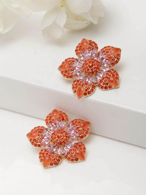 

AVANT-GARDE PARIS Gold-Plated Orange & Purple Antique Crystals Floral Studs