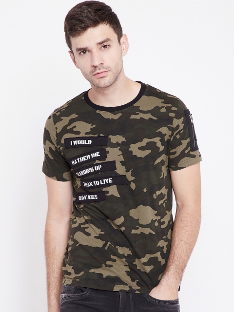 

PUNK Men Olive Green Printed Round Neck T-shirt