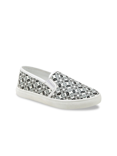 

Bruno Manetti Women White & Grey Printed Slip-On Sneakers
