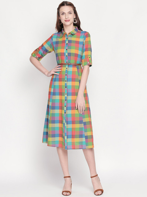 

AKKRITI BY PANTALOONS Women Multicoloured Checked Shirt Dress, Multi