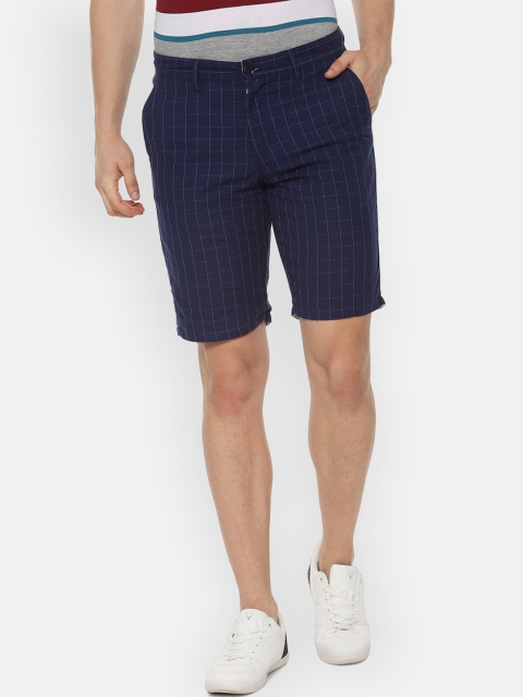 

Allen Solly Men Navy Blue Checked Slim Fit Regular Shorts
