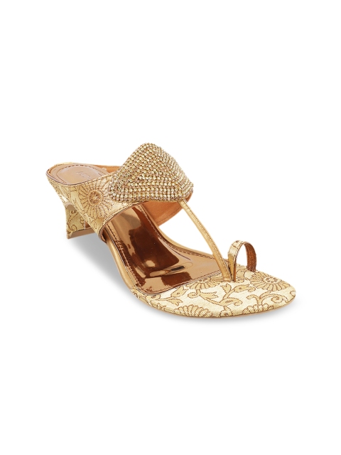 

Mochi Women Gold-Toned Textured Sandals