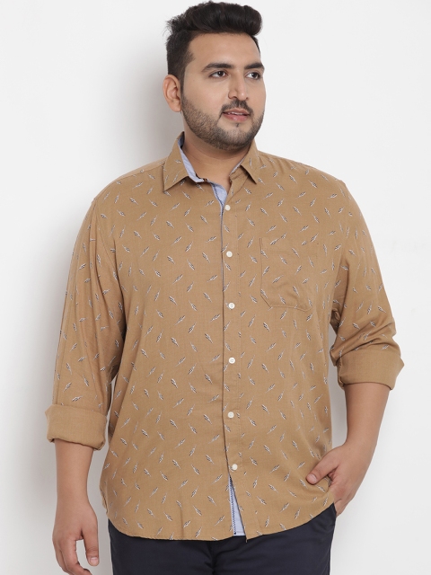 

John Pride Plus Size Men Brown White Comfort Regular Fit Printed Casual Shirt