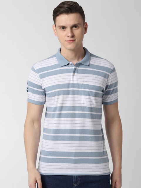 

Peter England Casuals Men Grey Striped Polo Collar T-shirt